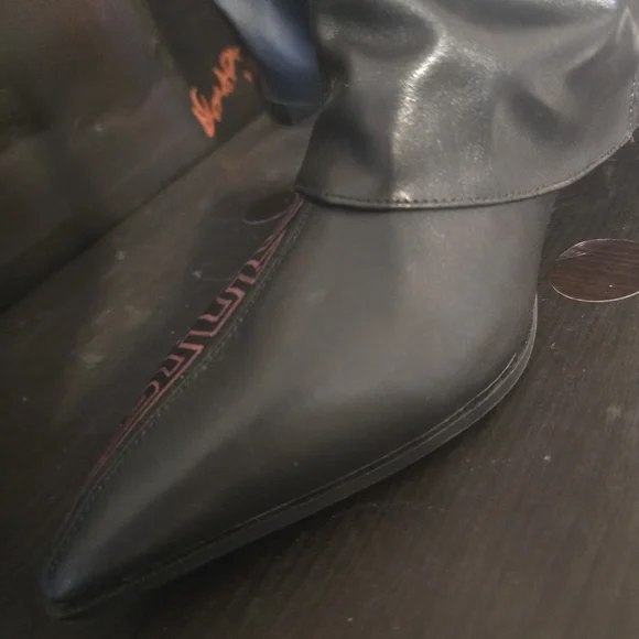 HANDCRAFTED Upcycled Faux Leather Black Boots HANDPAINTED Kitten Heel Ankle Shoe - Picture 10 of 17